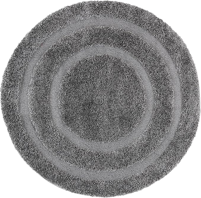 SAFAVIEH Florida Shag Collection Area Rug - 4' Round, Grey & Grey, Border Design, Non-Shedding & Easy Care, 1.2-inch Thick Ideal for High Traffic Areas in Living Room, Bedroom (SG454-8080)