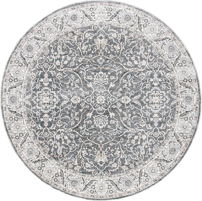 SAFAVIEH Isabella Collection Area Rug - 8' Round, Grey & Dark Grey, Oriental Design, Non-Shedding & Easy Care, Ideal for High Traffic Areas in Living Room, Bedroom (ISA912H)