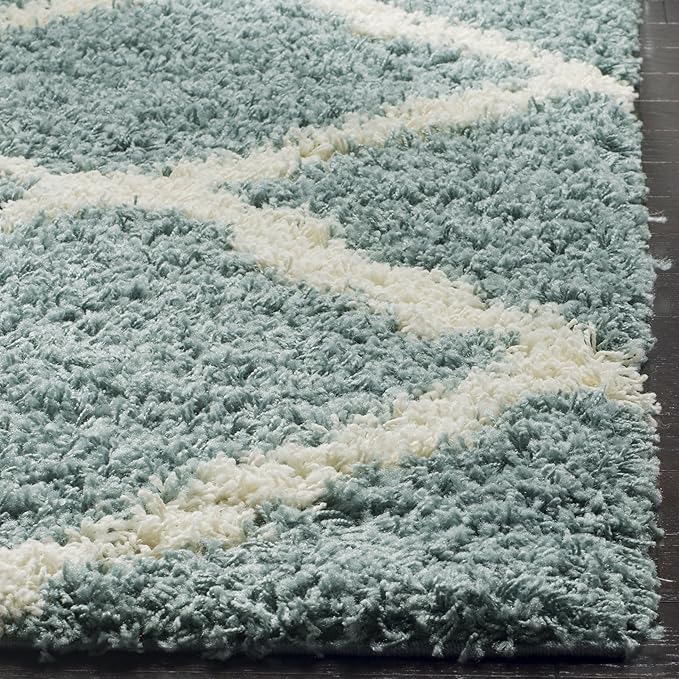 SAFAVIEH Dallas Shag Collection Accent Rug - 2'3" x 4', Seafoam & Ivory, Trellis Design, Non-Shedding & Easy Care, 1.5-inch Thick Ideal for High Traffic Areas in Foyer, Living Room, Bedroom (SGD257C)