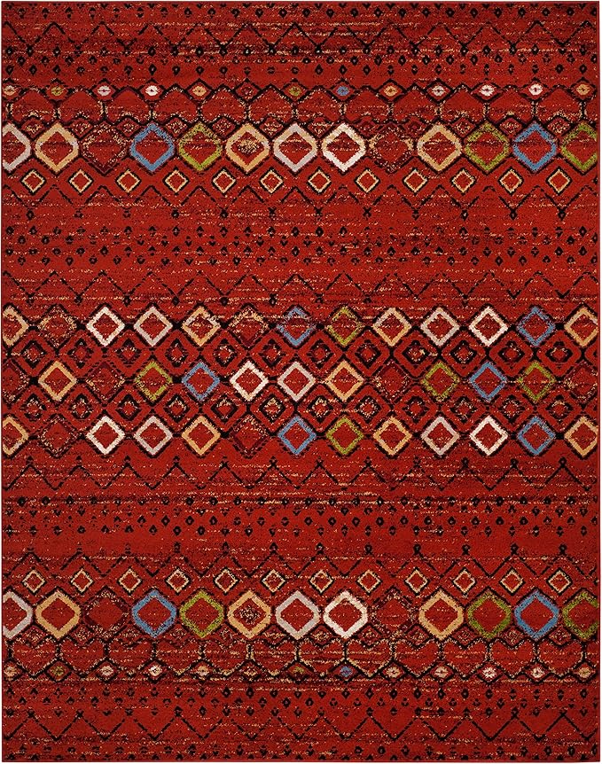SAFAVIEH Amsterdam Collection X-Large Area Rug - 11' x 15', Terracotta & Multi, Moroccan Boho Design, Non-Shedding & Easy Care, Ideal for High Traffic Areas in Living Room, Bedroom (AMS108D)