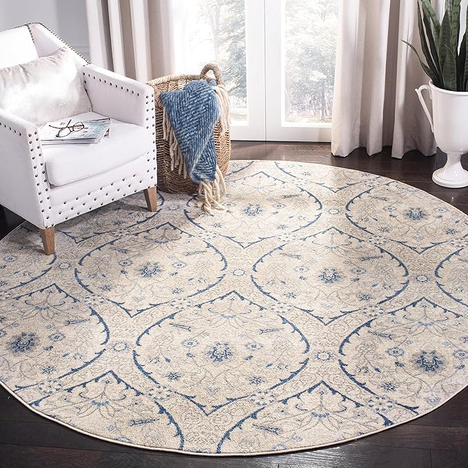 SAFAVIEH Brentwood Collection 3' x 5' Navy / Light Grey BNT860M Floral Damask Ogee Trellis Non-Shedding Living Room Bedroom Accent Rug