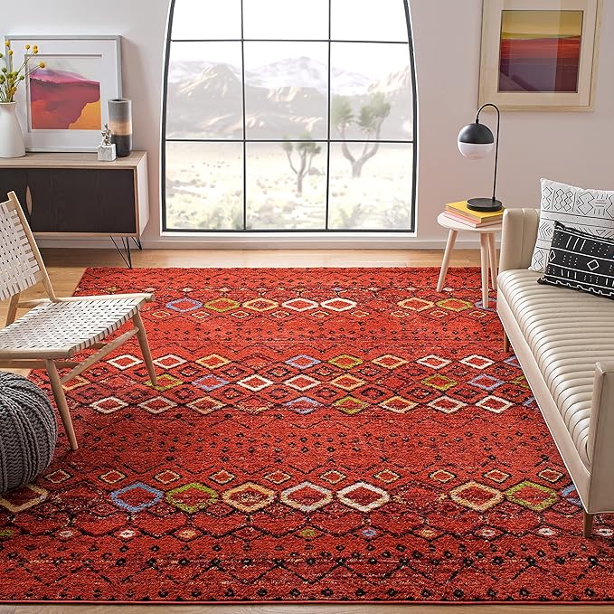 SAFAVIEH Amsterdam Collection X-Large Area Rug - 12' x 18', Terracotta & Multi, Moroccan Boho Design, Non-Shedding & Easy Care, Ideal for High Traffic Areas in Living Room, Bedroom (AMS108D)