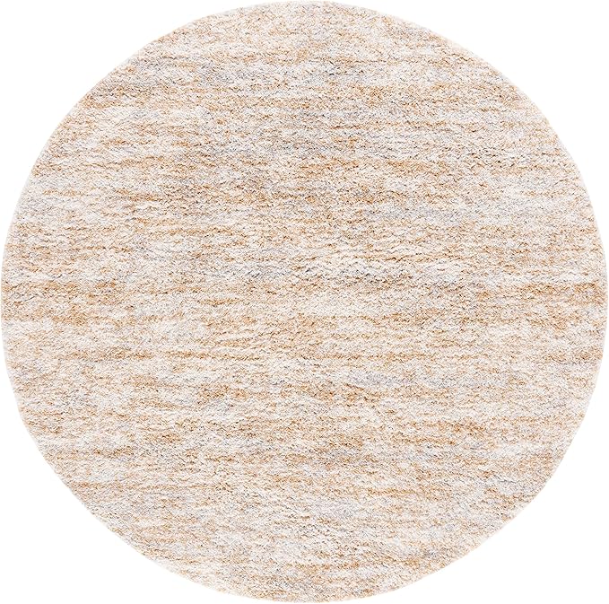 SAFAVIEH Area Rug 8' Round - Berber Shag Collection - Ivory & Light Gold, Non-Shedding & Easy to Clean, Plush Thick Pile, Ideal for Living Room, Bedroom, Dining Space (BER563D)