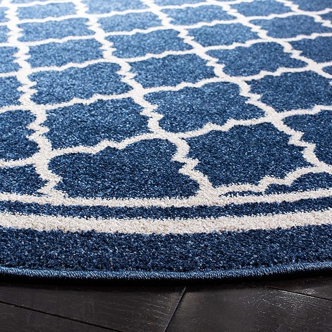 SAFAVIEH Amherst Collection 3' Round Navy/Beige AMT422P Moroccan Trellis Non-Shedding Living Room Bedroom Area Rug