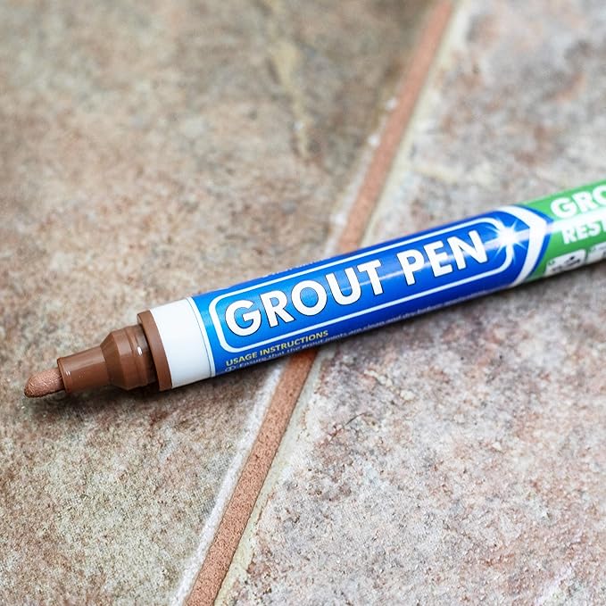 Grout Pen Tile Paint Marker: Terracotta 1 Pack and 2 Pack White with Extra Tips (Narrow, 5mm) - Waterproof Tile Grout Colorant Marker for Cleaner Looking Floors & Whitener Without Bleach