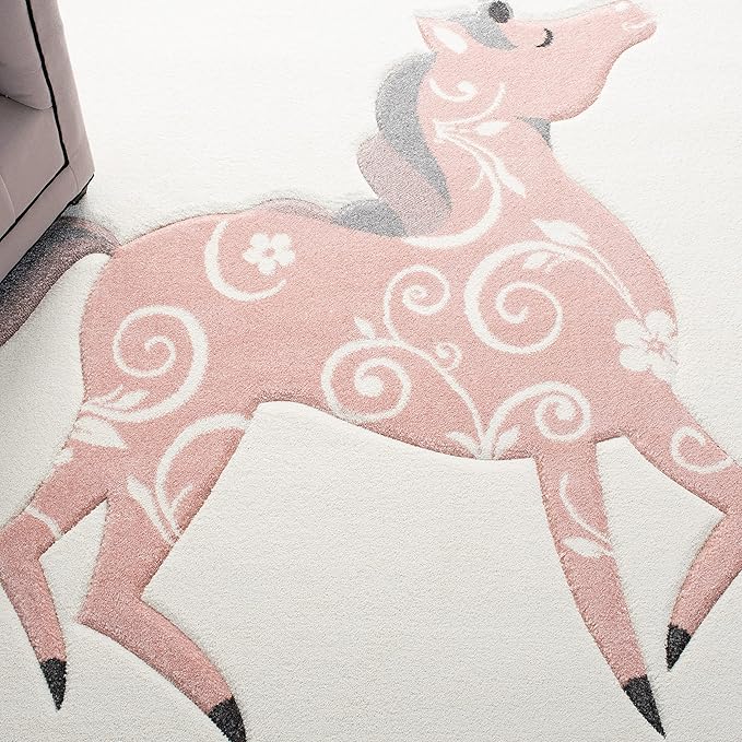SAFAVIEH Carousel Kids Collection Accent Rug - 3'3" x 5'3", Ivory & Pink, Non-Shedding & Easy Care, Ideal for High Traffic Areas for Boys & Girls in Playroom, Nursery, Bedroom (CRK163A)