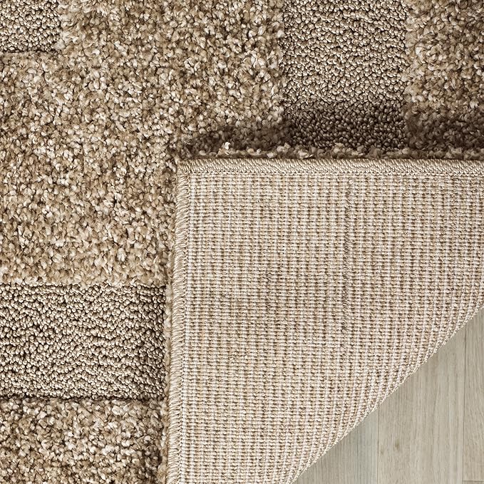 SAFAVIEH Florida Shag Collection Runner Rug - 2'3" x 13', Beige & Beige, Border Design, Non-Shedding & Easy Care, 1.2-inch Thick Ideal for High Traffic Areas in Living Room, Bedroom (SG454-1313)