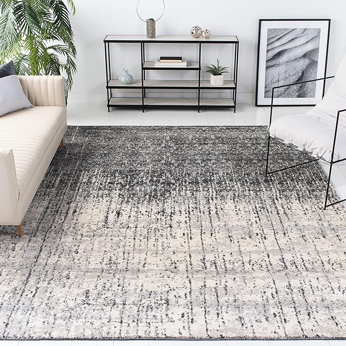 SAFAVIEH Retro Collection Area Rug - 8' x 10', Black & Light Grey, Modern Abstract Design, Non-Shedding & Easy Care, Ideal for High Traffic Areas in Living Room, Bedroom (RET2770-9079)
