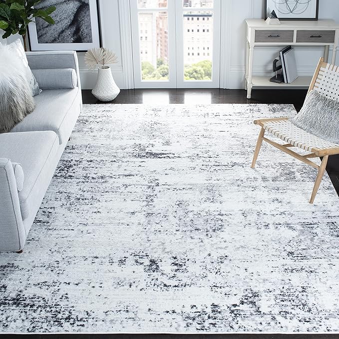 SAFAVIEH Amelia Collection X-Large Area Rug - 11' x 15', Ivory & Grey, Modern Abstract Design, Non-Shedding & Easy Care, Ideal for High Traffic Areas in Living Room, Bedroom (ALA700C)