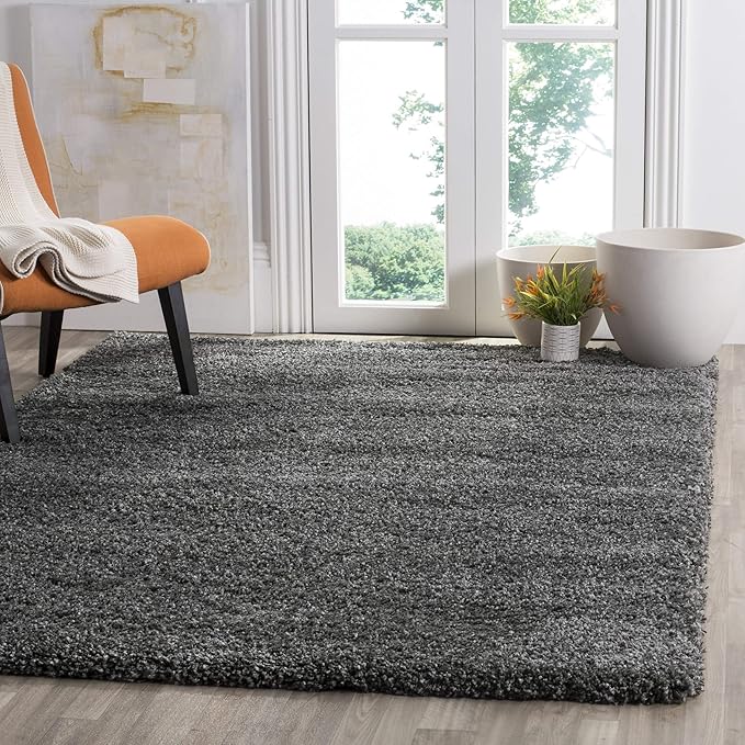 SAFAVIEH Santa Monica Shag Collection 3' x 5' Dark Grey SGN725 Solid Non-Shedding Living Room Bedroom Dining Room Entryway Plush 2-inch Thick Area Rug
