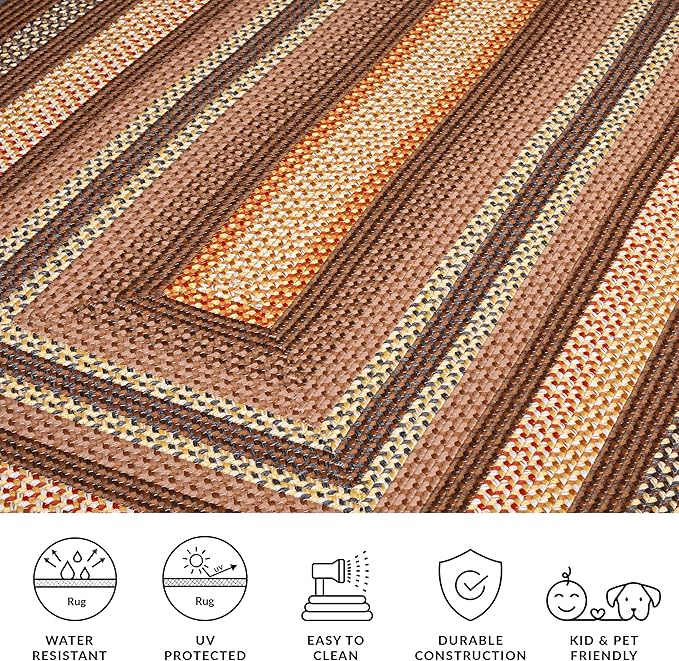 SAFAVIEH Washable Rug Outdoor Braided Collection - 6' x 9', Brown & Light Brown, Handmade & Reversible, Non-Shedding & Easy to Clean, Ideal for Patio, Backyard, Mudroom (BRD313T)