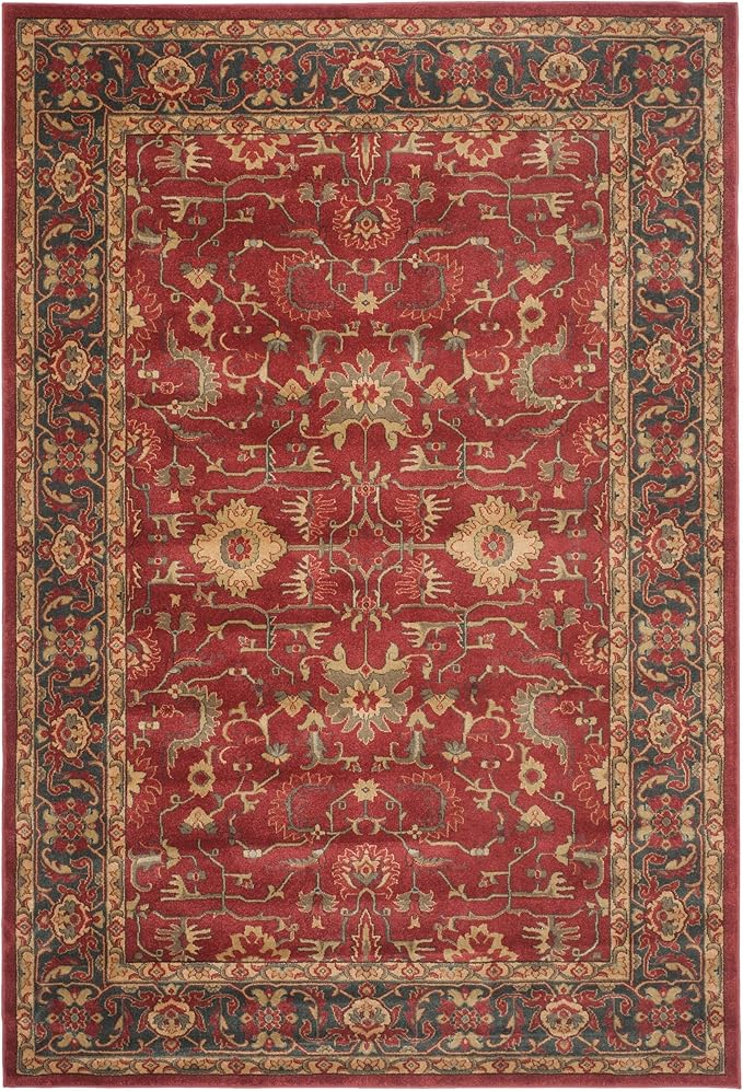 SAFAVIEH Mahal Collection Area Rug - 8' x 11', Red & Navy, Traditional Oriental Design, Non-Shedding & Easy Care, Ideal for High Traffic Areas in Living Room, Bedroom (MAH693F)