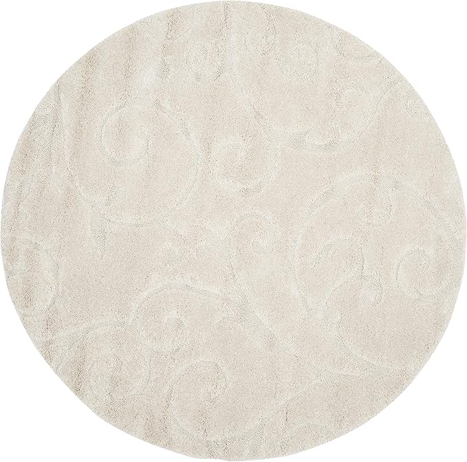 SAFAVIEH Florida Shag Collection Area Rug - 5' Round, Cream & Cream, Scroll Design, Non-Shedding & Easy to Clean, High-Low Plush Pile, Ideal for Living Room, Bedroom, Dining Space (SG455-1111)