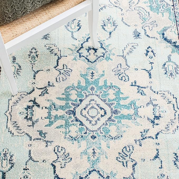 SAFAVIEH Monaco Collection Runner Rug - 2'2" x 14', Light Blue & Ivory, Non-Shedding & Easy Care, Ideal for High Traffic Areas in Living Room, Hallway, Foyer, Bedroom (MNC243K-214)