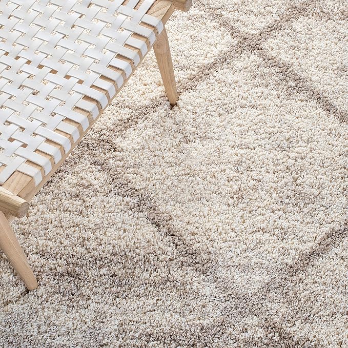 SAFAVIEH Hudson Shag Collection Area Rug - 5'3" x 7'6", Multi Ivory & Beige, Trellis Design, Non-Shedding & Easy Care, 2-inch Thick Ideal for High Traffic Areas in Living Room, Bedroom (SGH281H)