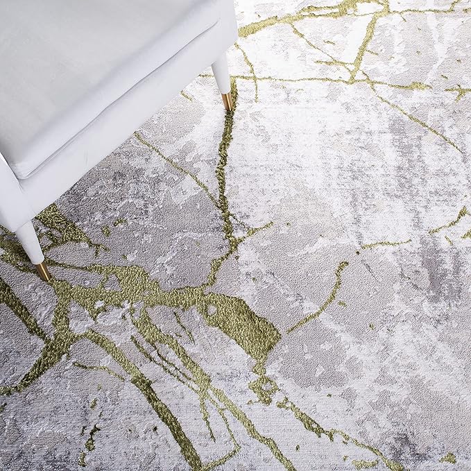 SAFAVIEH Amelia Collection Runner Rug - 2' x 6', Grey & Green, Modern Abstract Design, Non-Shedding & Easy Care, Ideal for High Traffic Areas in Living Room, Bedroom (ALA293J)