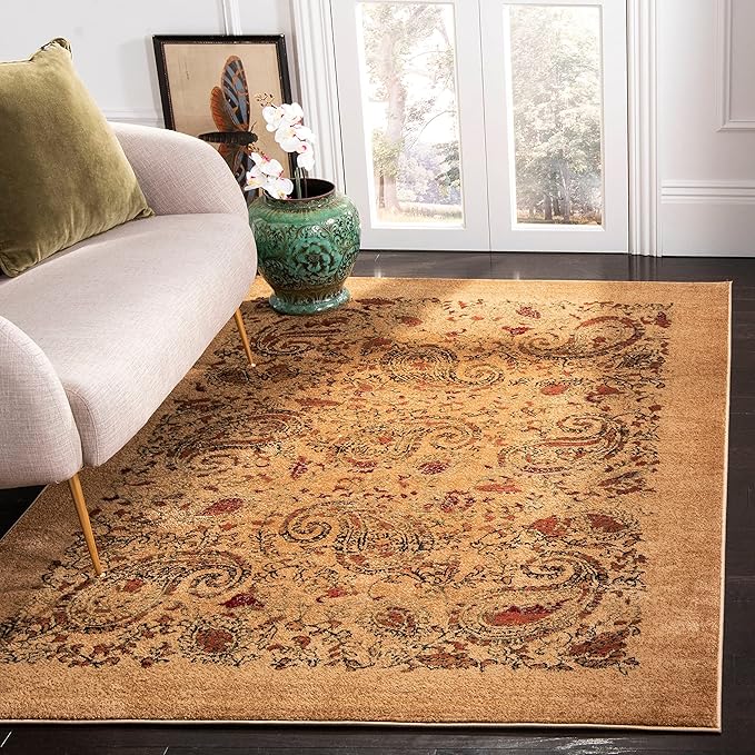 SAFAVIEH Lyndhurst Collection Area Rug - 10' Round, Beige & Multi, Traditional Paisley Design, Non-Shedding & Easy Care, Ideal for High Traffic Areas in Living Room, Bedroom (LNH224A)
