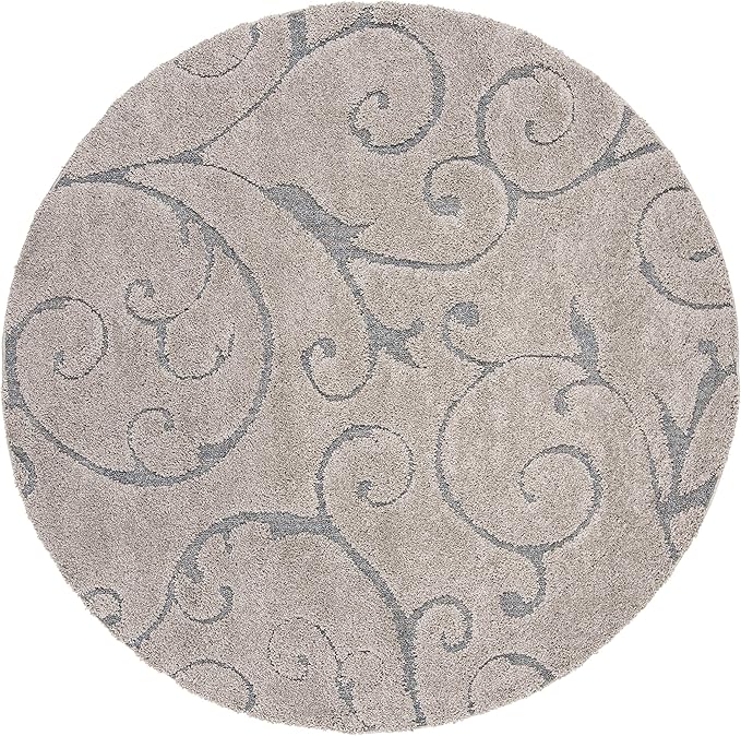SAFAVIEH Florida Shag Collection Area Rug - 9' Round, Grey & Light Blue, Scroll Design, Non-Shedding & Easy to Clean, High-Low Plush Pile, Ideal for Living Room, Bedroom, Dining Space (SG455-1160)