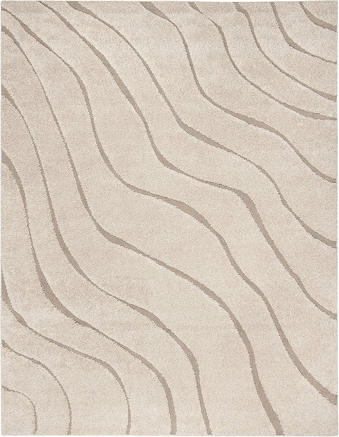 SAFAVIEH Florida Shag Collection Area Rug - 9'6" x 13', Cream & Beige, Non-Shedding & Easy Care, 1.2-inch Thick Ideal for High Traffic Areas in Living Room, Bedroom (SG472-1113)