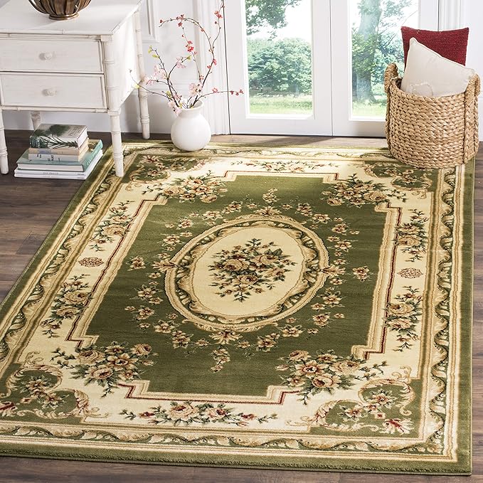 SAFAVIEH Lyndhurst Collection Accent Rug - 3'3" x 5'3", Sage & Ivory, European Medallion Design, Non-Shedding & Easy Care, Ideal for High Traffic Areas in Entryway, Living Room, Bedroom (LNH218B)
