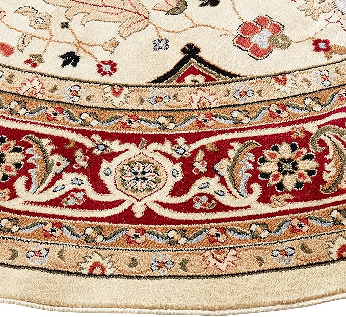 SAFAVIEH Lyndhurst Collection 10' Round Ivory/Red LNH330A Traditional Oriental Non-Shedding Dining Room Entryway Foyer Living Room Bedroom Area Rug