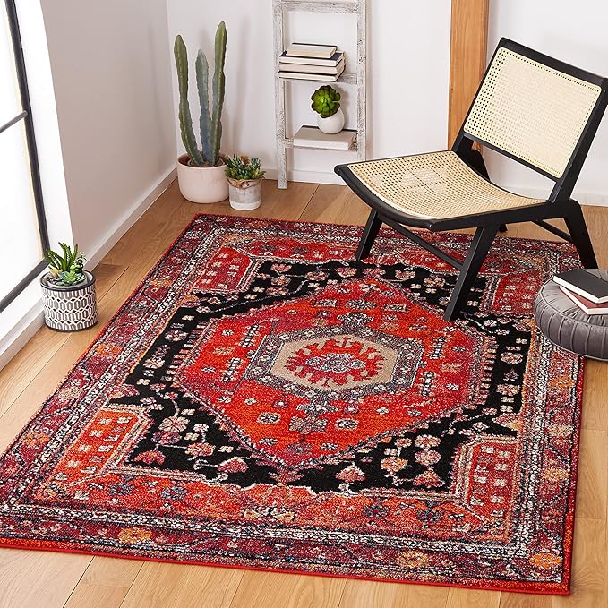 SAFAVIEH Vintage Hamadan Collection Accent Rug - 2'7" x 5', Red & Black, Traditional Oriental Design, Non-Shedding & Easy Care, Ideal for High Traffic Areas in Entryway, Living Room, Bedroom (VTH204Q)