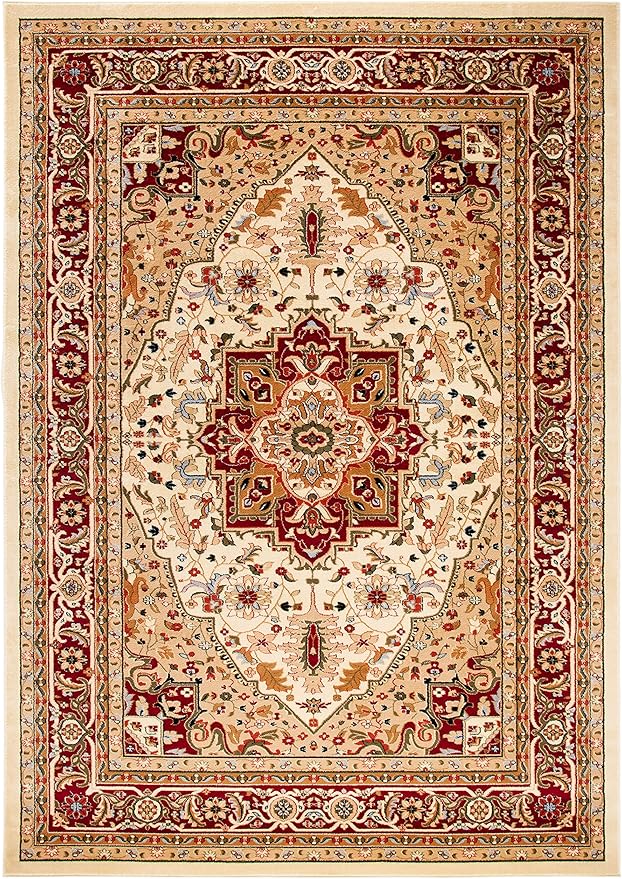 SAFAVIEH Lyndhurst Collection X-Large Area Rug - 12' x 18', Ivory & Red, Traditional Oriental Design, Non-Shedding & Easy Care, Ideal for High Traffic Areas in Living Room, Bedroom (LNH330A)