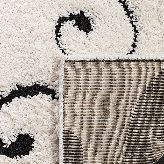 SAFAVIEH Florida Shag Collection Runner Rug - 2'3" x 7', Ivory & Black, Scroll Design, Non-Shedding & Easy to Clean, High-Low Plush Pile, Ideal for Bedroom, Foyer, Hallway (SG455-1290)