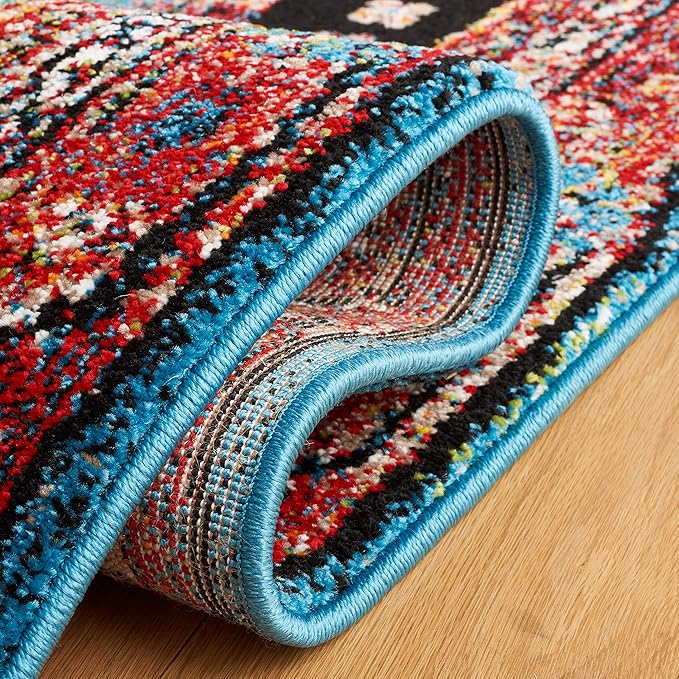 SAFAVIEH Vintage Hamadan Collection Area Rug - 6'7" x 9', Turquoise & Black, Transitional Design, Stain Resistant, Ideal for High Traffic Areas in Living Room, Bedroom & Dining Room (VTH204K-6)