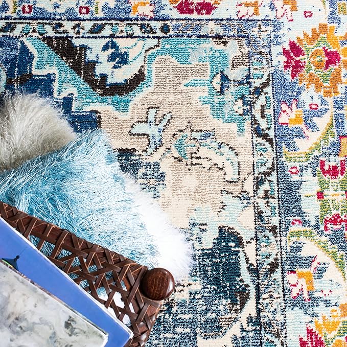 SAFAVIEH Monaco Collection Area Rug - 8' x 10', Navy & Light Blue, Non-Shedding & Easy to Clean, Distressed Medallion Design, Ideal for Living Room, Bedroom, Dining Space (MNC243N)