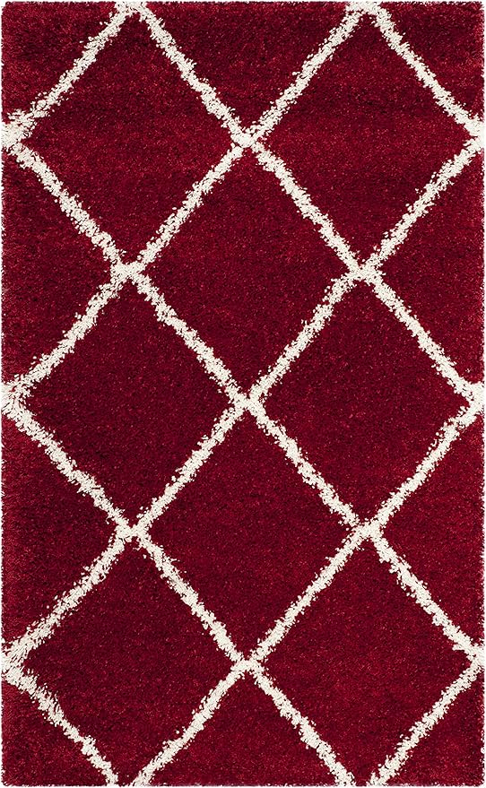 SAFAVIEH Hudson Shag Collection Accent Rug - 3' x 5', Red & Ivory, Modern Trellis Design, Non-Shedding & Easy Care, 2-inch Thick Ideal for High Traffic Areas in Foyer, Living Room, Bedroom (SGH281R)