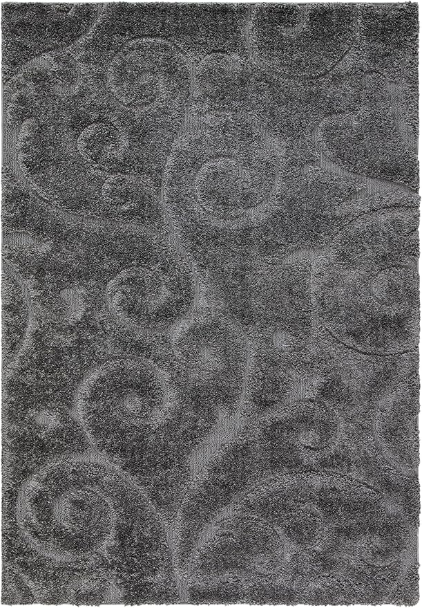 SAFAVIEH Florida Shag Collection Area Rug - 5'3" x 7'6", Grey, Scroll Design, Non-Shedding & Easy to Clean, High-Low Plush Pile, Ideal for Living Room, Bedroom, Dining Space (SG455-8013)
