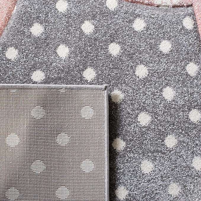 SAFAVIEH Carousel Kids Collection Area Rug - 5'3" Square, Grey & Ivory & Pink, Non-Shedding & Easy Care, Ideal for High Traffic Areas for Boys & Girls in Playroom, Nursery, Bedroom (CRK163G)