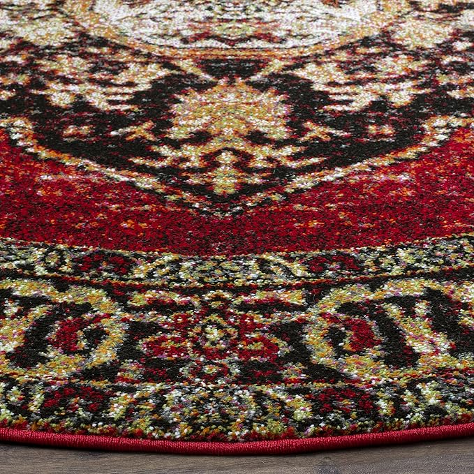 SAFAVIEH Vintage Hamadan Collection 3' Round Red / Multi VTH219A Oriental Traditional Persian Non-Shedding Dining Room Entryway Foyer Living Room Bedroom Area Rug