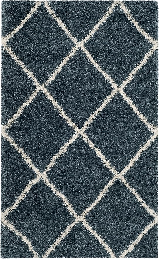 SAFAVIEH Hudson Shag Collection Accent Rug - 2' x 3', Slate Blue & Ivory, Trellis Design, Non-Shedding & Easy Care, 2-inch Thick Ideal for High Traffic Areas in Foyer, Living Room, Bedroom (SGH281L)