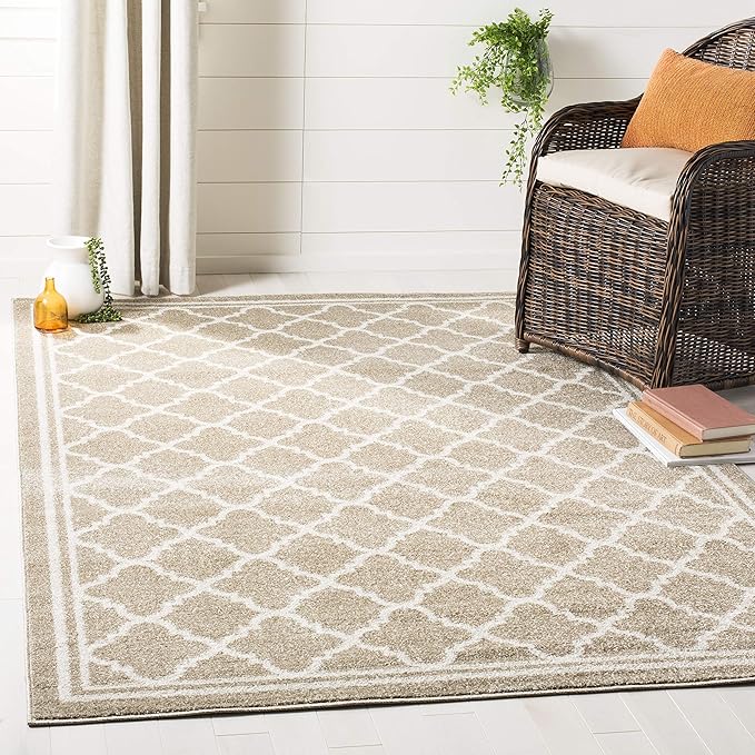 SAFAVIEH Amherst Collection Accent Rug - 4' x 6', Wheat & Beige, Moroccan Trellis Design, Non-Shedding & Easy Care, Ideal for High Traffic Areas in Entryway, Living Room, Bedroom (AMT422S)