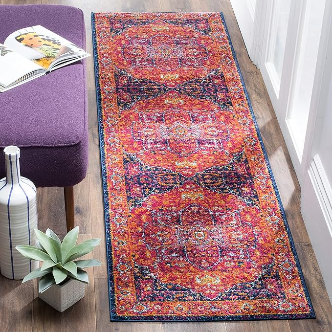 SAFAVIEH Evoke Collection Runner Rug - 2'2" x 11', Fuchsia & Orange, Oriental Medallion Distressed Design, Non-Shedding & Easy Care, Ideal for High Traffic Areas in Living Room, Bedroom (EVK275S)