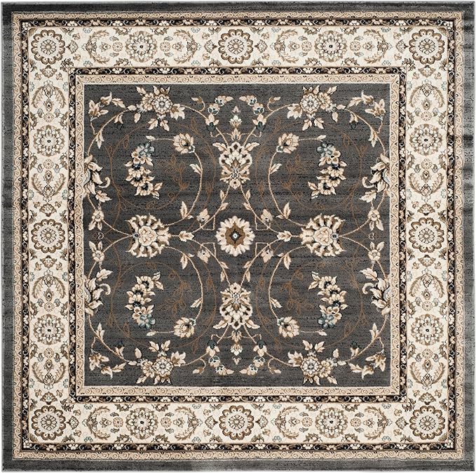 SAFAVIEH Lyndhurst Collection Area Rug - 7' Square, Grey & Cream, Traditional Oriental Design, Non-Shedding & Easy Care, Ideal for High Traffic Areas in Living Room, Bedroom (LNH340G)