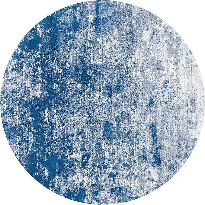 SAFAVIEH Brentwood Collection 5' Round Grey/Navy BNT822G Modern Abstract Non-Shedding Living Room Bedroom Area Rug
