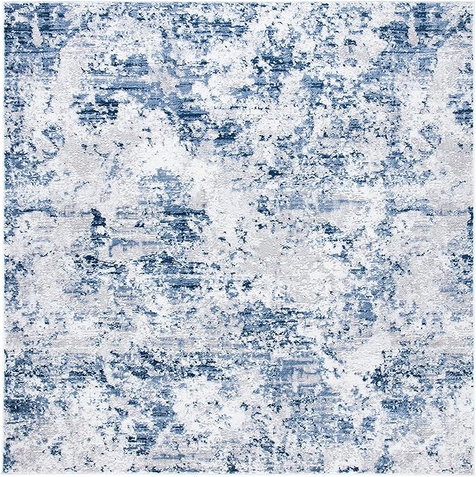 SAFAVIEH Amelia Collection Area Rug - 6'7" Square, Navy & Grey, Modern Abstract Design, Non-Shedding & Easy Care, Ideal for High Traffic Areas in Living Room, Bedroom (ALA705N)