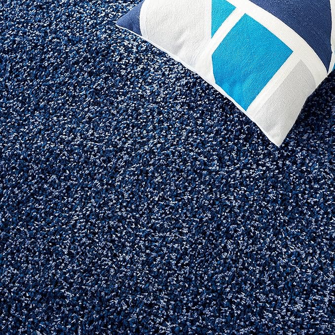 SAFAVIEH Santa Monica Shag Collection 2'3" x 11' Navy SGN725 Solid Non-Shedding Living Room Bedroom Dining Room Entryway Plush 2-inch Thick Runner Rug