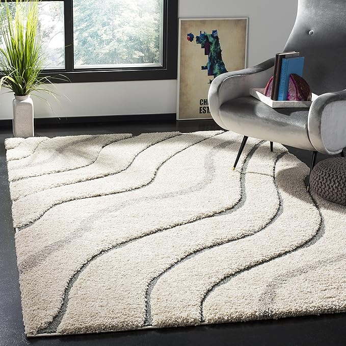SAFAVIEH Florida Shag Collection Area Rug - 5'3" x 7'6", Cream & Light Blue, Non-Shedding & Easy Care, 1.2-inch Thick Ideal for High Traffic Areas in Living Room, Bedroom (SG472-1160)