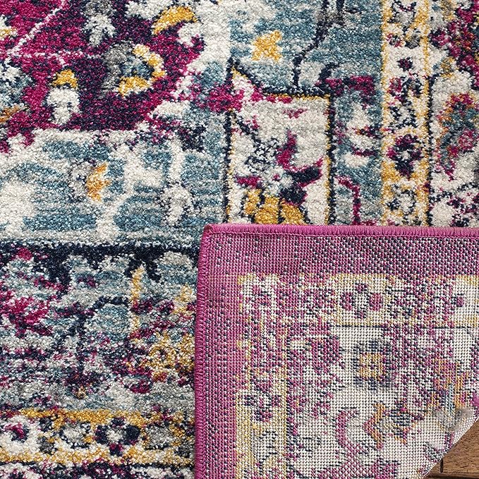 SAFAVIEH Evoke Collection Area Rug - 5'3" x 7'6", Fuchsia & Ivory, Oriental Medallion Distressed Design, Non-Shedding & Easy Care, Ideal for High Traffic Areas in Living Room, Bedroom (EVK275R)