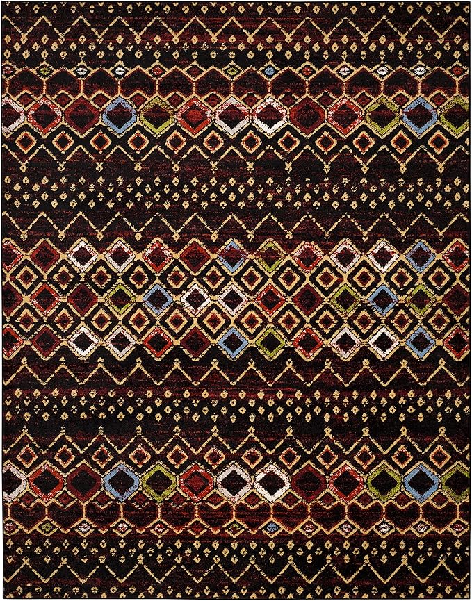 SAFAVIEH Amsterdam Collection Area Rug - 10' x 14', Black & Multi, Moroccan Boho Design, Non-Shedding & Easy Care, Ideal for High Traffic Areas in Living Room, Bedroom (AMS108P)