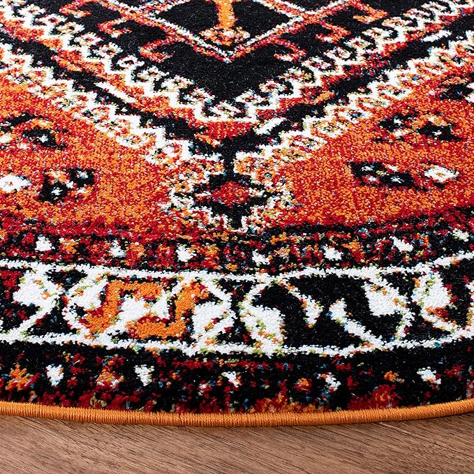 SAFAVIEH Vintage Hamadan Collection 6'7" Round Orange / Red VTH293P Oriental Traditional Persian Non-Shedding Dining Room Entryway Foyer Living Room Bedroom Area Rug