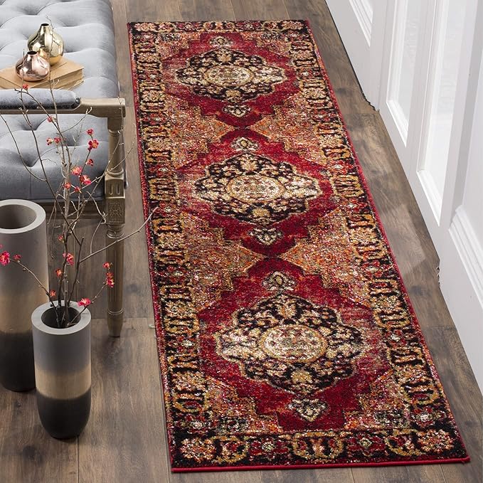 SAFAVIEH Vintage Hamadan Collection Runner Rug - 2'3" x 20', Red & Multi, Oriental Traditional Persian Design, Non-Shedding & Easy Care, Ideal for High Traffic Areas in Living Room, Bedroom (VTH219A)