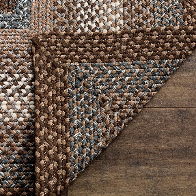 SAFAVIEH Washable Rug Outdoor Braided Collection - 7' Square, Brown & Multi, Handmade & Reversible, Non-Shedding & Easy to Clean, Ideal for Patio, Backyard, Mudroom (BRD313A)