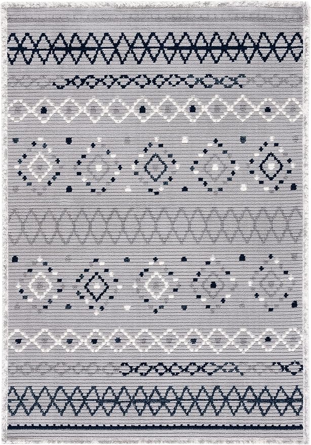 SAFAVIEH Marrakech Collection Accent Rug - 4' x 6', Grey & Navy, Moroccan Boho Tribal Rustic Design, Non-Shedding & Easy Care, Ideal for High Traffic Areas in Entryway, Living Room, Bedroom (MRK612F)