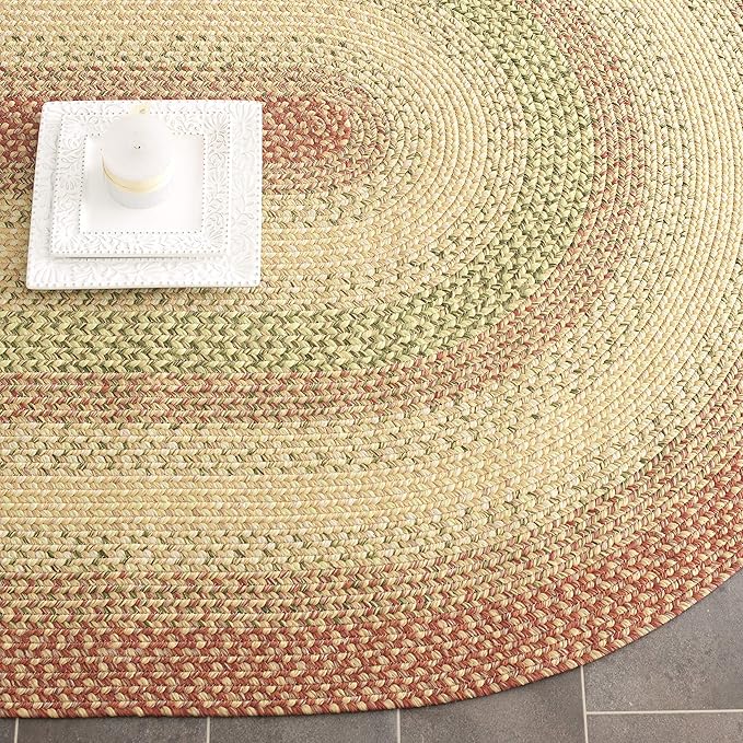 SAFAVIEH Washable Rug Outdoor Braided Collection - 3' x 5' Oval, Rust & Multi, Handmade & Reversible, Non-Shedding & Easy to Clean, Ideal for Patio, Backyard, Mudroom (BRD303A)