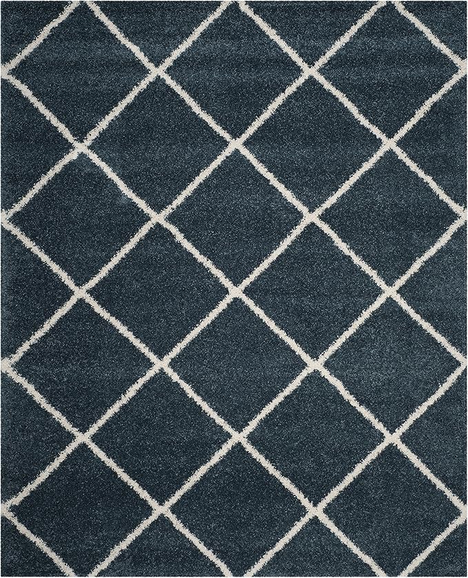 SAFAVIEH Hudson Shag Collection Area Rug - 8' x 10', Slate Blue & Ivory, Modern Trellis Design, Non-Shedding & Easy Care, 2-inch Thick Ideal for High Traffic Areas in Living Room, Bedroom (SGH281L)